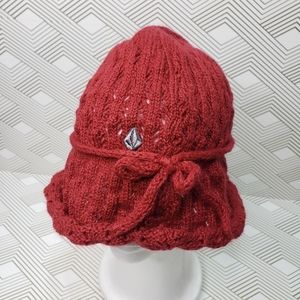 Volcom Womens Burgundy Knit Beanie Hat Rolled Edge